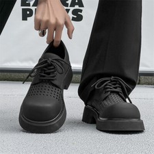 British Style Men Lace Up Hollow Out Round Toe Thick Soled Work Dress Shoes Heel