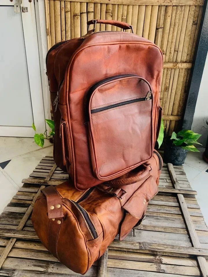16" Vintage leather Backpack satchel bag genuine laptop 20" Round Duffle Free