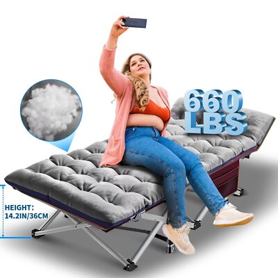 Begonia.K Folding Camping Cots for Adults Heavy Duty cot with Carry Bag Cushion