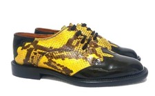 TINO LANZI Womens Leather Black Yellow Oxford Shoes Made in Italy Size 36.5