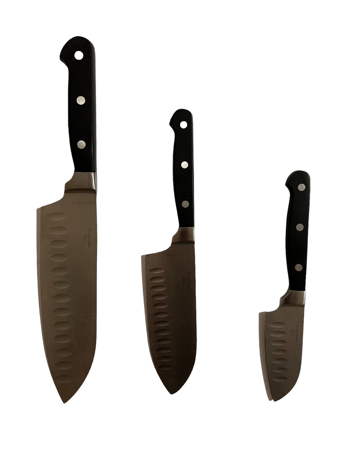 Wolfgang Puck 3pc 3” 5” 7” Chefs Santoku Knife SetBlock & Unused