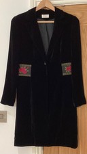 Kaliko Black Velvet Silk Coat Size 8 Pink Roses Waistband Stunning