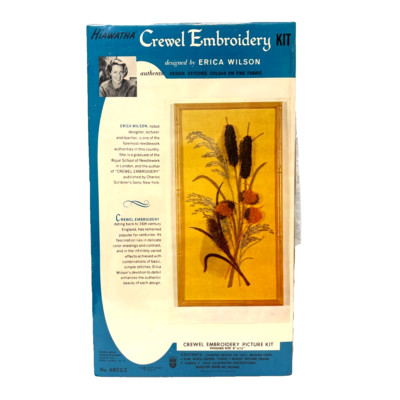 Vintage 1967 Erica Wilson Belgian Linen Frame Cattails Crewel Embroidery Kit NOS