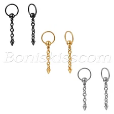 Men's Womens Stainless Steel Huggie Hinged Hoop Spike Chain Drop Dangle Earrings
