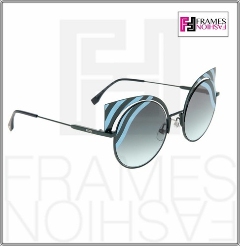 FENDI HYPNOSHINE FF0215S Green Blue Wave Stripe Metal Sunglasses Cat Eye 0215 - Picture 5 of 8