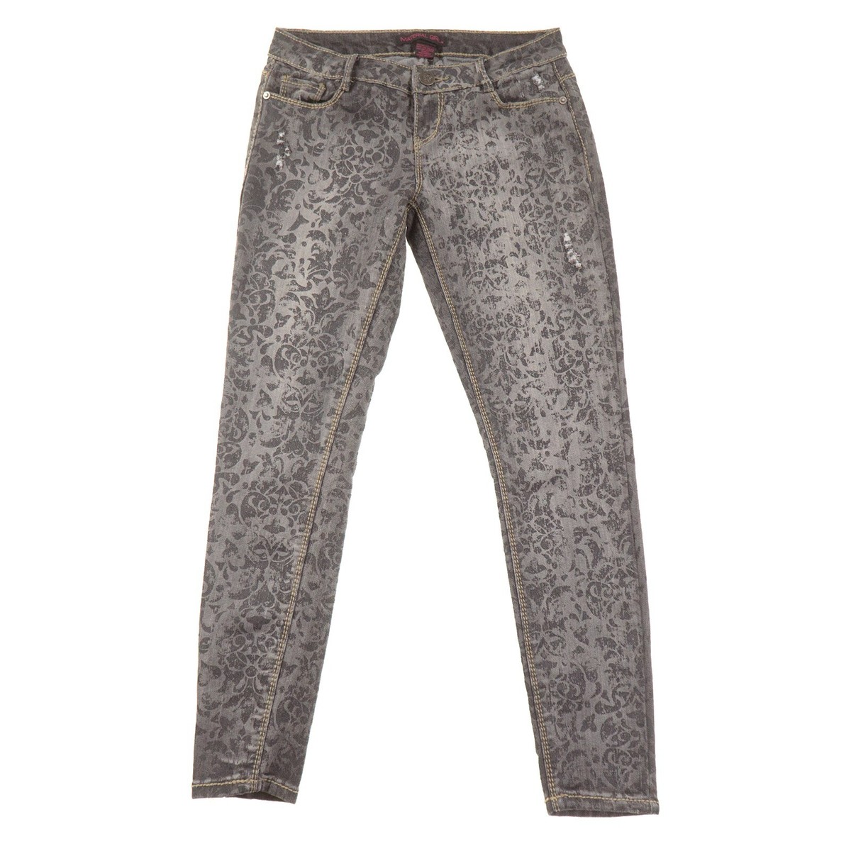 Material Girl Skinny Jeans Juniors Gray Distressed Coated