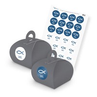 Itenga Set Fisch Danke Blau Weiß M33 24X Geschenkbox Karton Griff Grau U Sticker