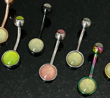 Double Round Illuminating Stone Gem Belly Ring Steel Naval Piercing Navel