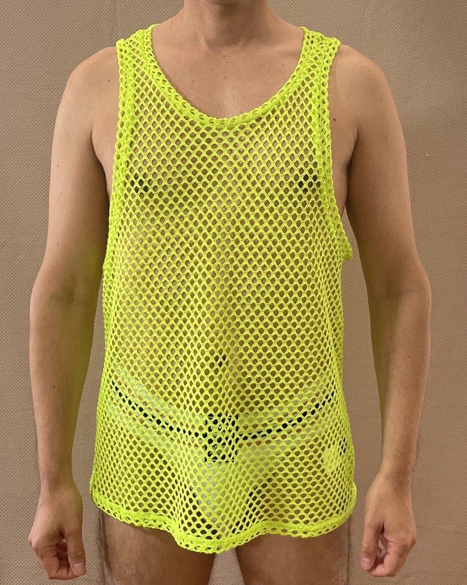Manfinity Men's Neon Green Size L Sleeveless Fishnet Tank Top | eBay