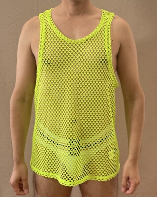 Manfinity Men's Neon Green Size L Sleeveless Fishnet Tank Top