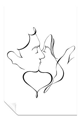 Black Line Kunst Paare küssen künstlerisches Poster Wandbild Wohndeko