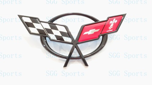 1PC 1997-2004 C5 Corvette Black Front Bumper Only Cross Flags Emblem - Picture 3 of 8