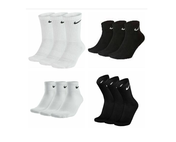 White Nike Adult Socks Sizes 7.5 11 3 Pairs & Kids Black Nike Socks