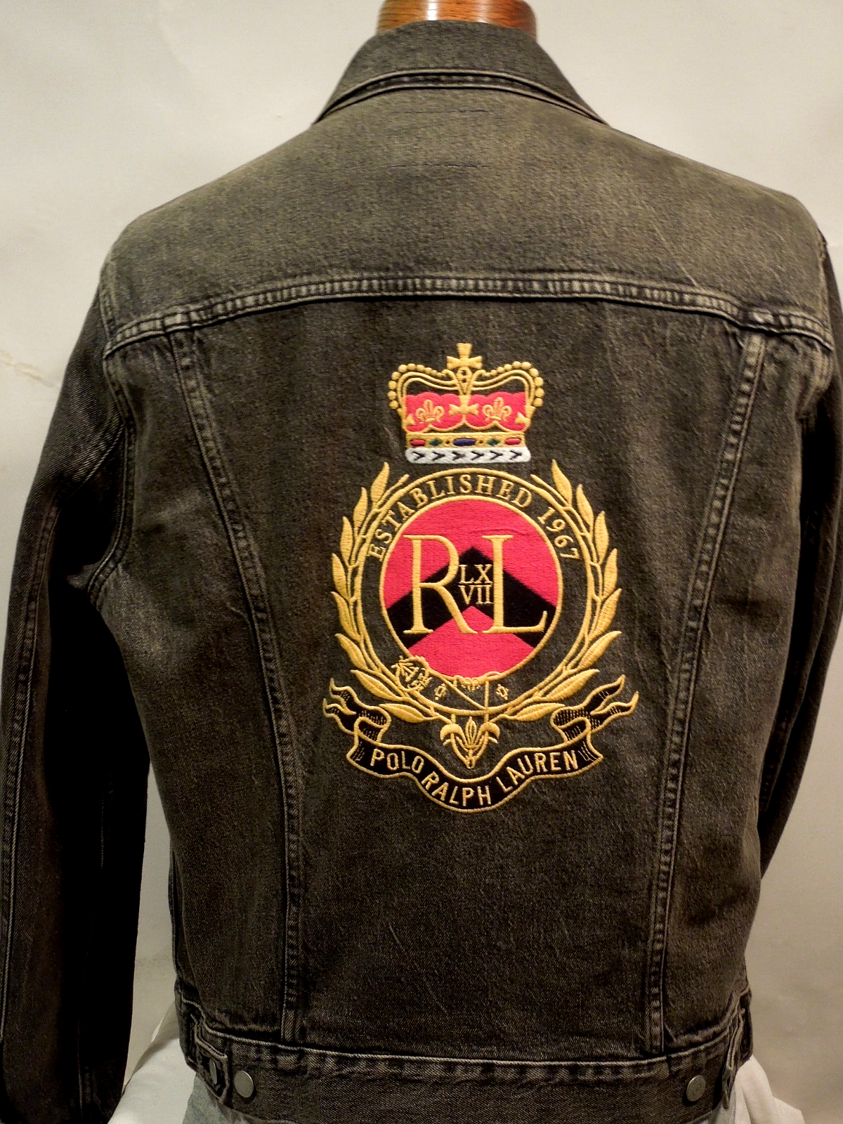 PONY POLO Ralph Lauren giacca jeans uomo denim nero con ricamo TG L