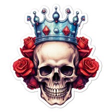 Skull Crown Roses, Vinyl Decal Sticker, Indoor Outdoor, 3 Sizes, 9468