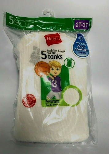 Hanes Boys' Toddler 5-Pack White Tagless Tanktop 2T- 3T wicking cool comfort - Picture 2 of 3