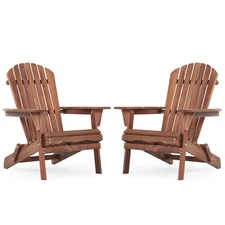 Set of 2 Folding Patio Adirondack Lounge Chair Conversation Outdoor Furniture