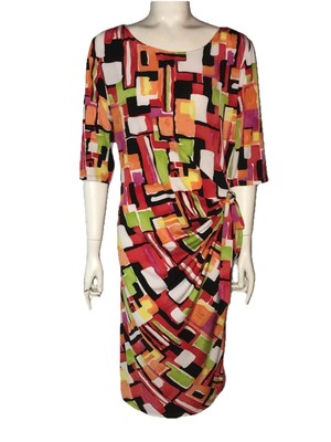 KIARA Dress Faux Wrap Colorful Fashion Flattering Dress Size XL Half Sleeve
