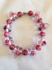 Lampwork Glass Beads Pale Pink Lot Of 17 Pc