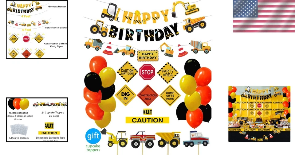 51 Piezas Construcción Cumpleaños Fiesta Decoraciones - Camión Volquete Temático Set Foto 2 de 4