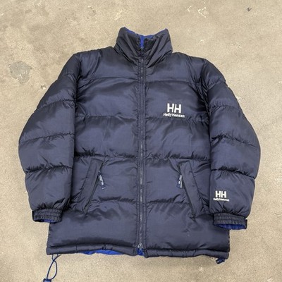 VINTAGE HELLY HANSEN DOWN PUFFER REVERSIBLE JACKET BLUE MENS LARGE OUTDOOR