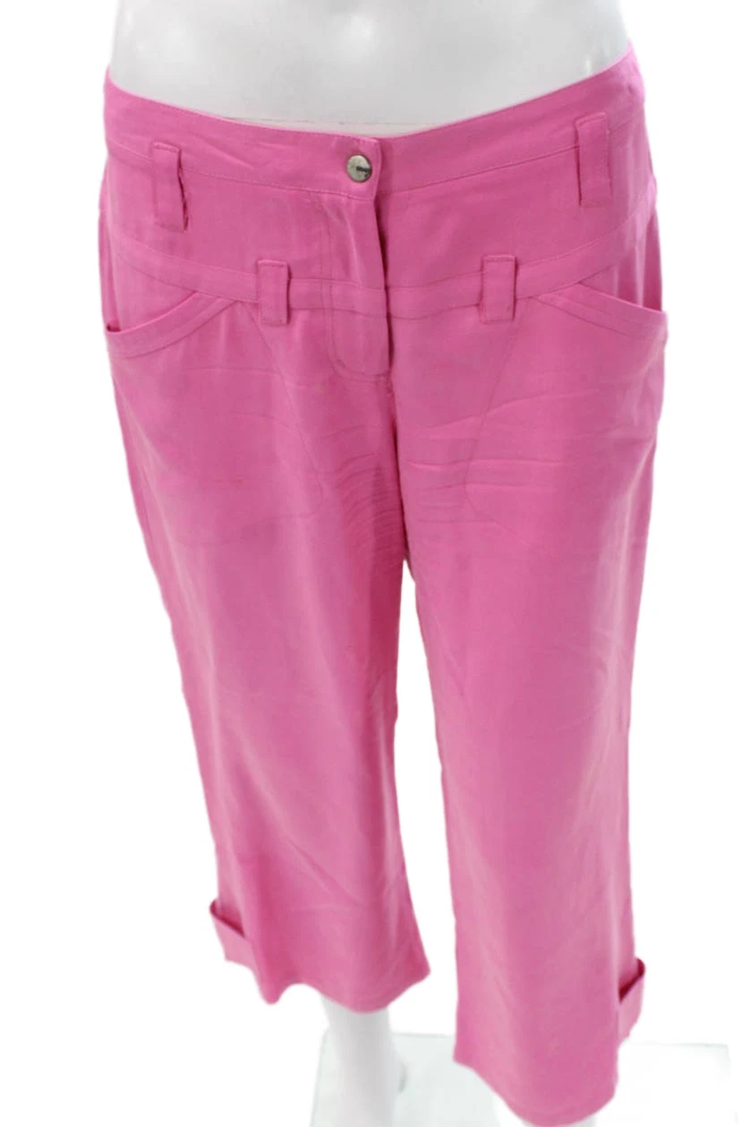 BCBGMAXAZRIA Women Silk Pink Capri Pants Button Closure Size 6