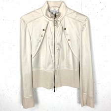 St. John Sport Full Zip Jacket Cotton Stretch Blend 2 Way Zipper Tan Size P