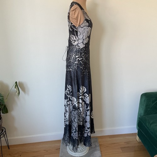 Maxi Vestido KOMAROV Floral Negro Blanco Con Cordones Espalda Cuello en V Sin Mangas Nuevo con Etiquetas Talla S - Imagen 4 de 12