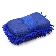 Blue Elastic Microfiber Chenille Wash Brush Sponge Pad Cleaner Car Cleaning Tool