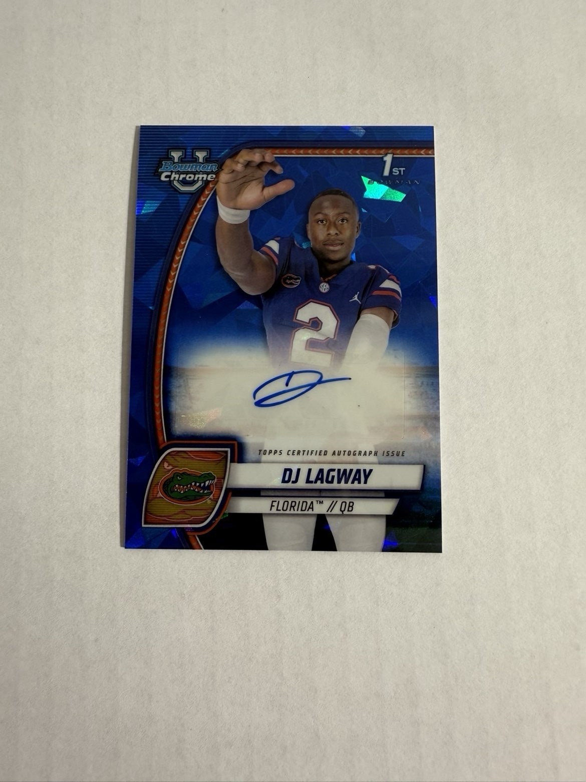 DJ Lagway 2024 Bowman University Chrome 1st First Sapphire Auto #63 Rookie RC