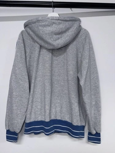 Vintage 80s Nike Blue Tag Full Zip Hoodie | Heather Grey w/ Blue Striped Sleeves image 2