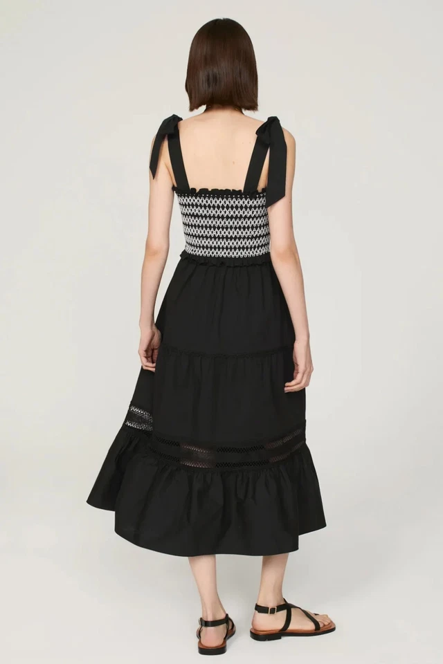 Vestido PETER SOM Collective Negro Blanco Calado Midi Encaje Línea A, Talla L. Foto 2 de 4