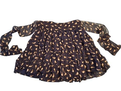 Royal Love Girls Skirt Size 10/12 Navy Print Flowy Fabric With Attached Tie