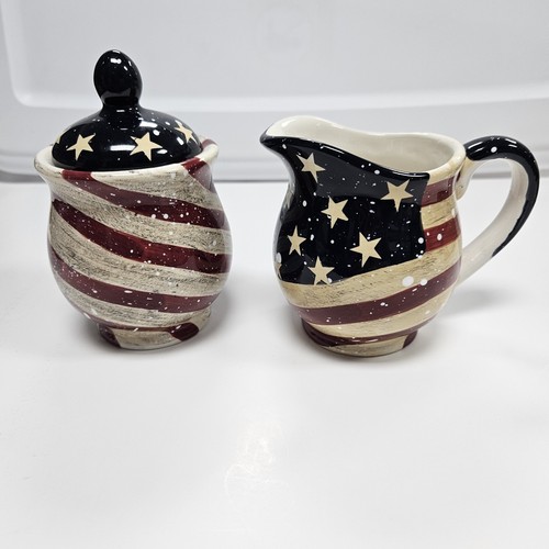 PATRIOTIC AMERICAN FLAG SUGAR AND CREAMER SET