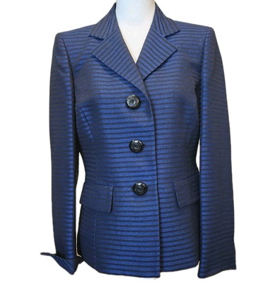 Le Suit Jacket Blazer Womens 8 Blue Black Stripe Slight Shimmer Career Office