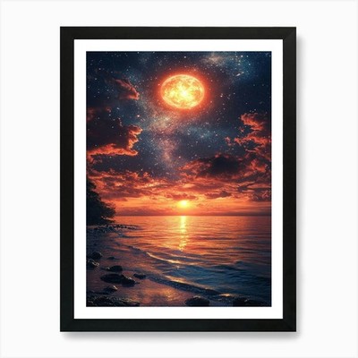 Sternenhimmel bei Nacht 3 Kunstdruck gerahmt Wandbild Poster Leinwanddruck Bild