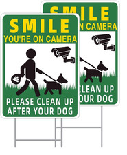 Clean UP After Your Dog Signs, 2-Pack 13"x10" Double-Sided H-Stake Metal Stakes