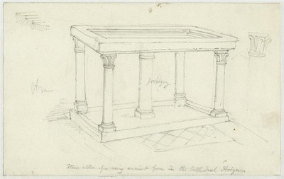 Friedrich Wilhelm Fairholt antike Bleistiftzeichnung Avignon Kathedrale Studie Frankreich