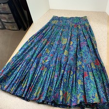 Vintage Liz Claiborne 80  s Women  s M Floral Cotton Boho Flare Maxi Tiered Skirt