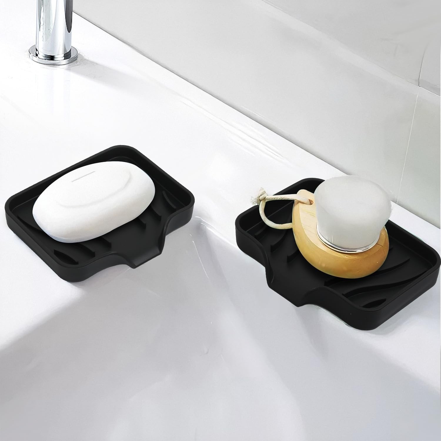 2 Pack Silicone Soap Dish with Drain, Bar Soap Holder for Shower,Bathroom and Ki
