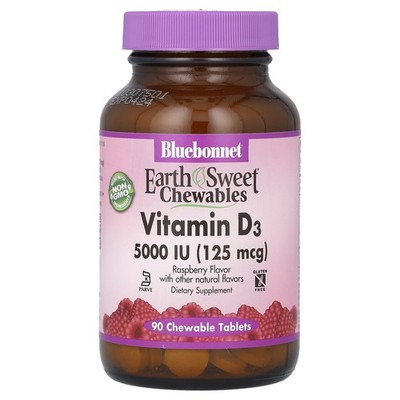 Bluebonnet Nutrition Vitamin D3 5 000 IU 90 Chewable Tablets Egg-Free, Fish