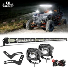 Roof 31" LED Light Bar Mount Brackets+3'' Cube Pods Wire Kit For Polaris RZR UTV