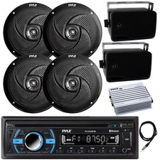 Pyle Marine Bluetooth CD Radio, Amp, 4x 6.5" 2x 3.5" Black Speakers, Antenna
