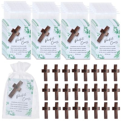 Zealor 24 Sets Wooden Pocket Cross Fidget Bulk with 1.96 x 0.98 inches, Brown 