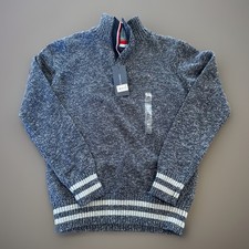 Tommy Hilfiger Boys M 12/14 Quarter Zip Sweater Navy Gray Stripe NWT Cotton