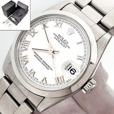 2003 Rolex Datejust White Roman Dial Steel Oyster 31mm Watch 78240 Papers