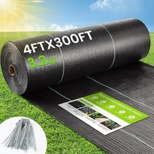Landscape Weed Barrier 4ft x 300ft with Staples, Heavy Duty Woven Fabric Cloth