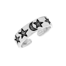 81stgeneration Toe Ring 925 Sterling Silver Moon & Star Adjustable Midi Pinky