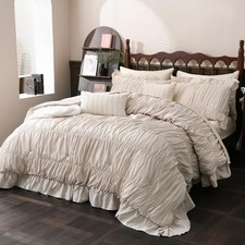Beige Comforter Set Queen Size,Ruched Boho Bedding 9-Piece Bed-in-a-Bag for A...