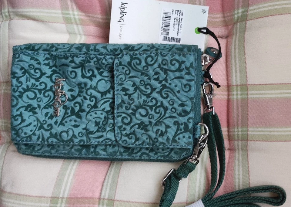 NEU Kipling Handytasche + Geldbörse 2 in 1, grün Samt, langer Gurt - Bild 4 von 4